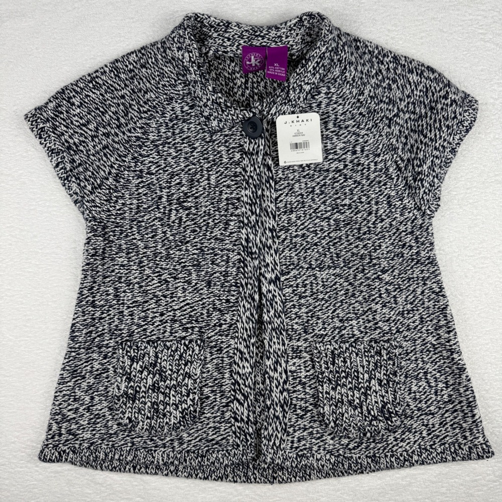 J Khaki Girls XL Marled Knit Cape‎ Cardigan Poncho Navy White Button Preppy Cozy